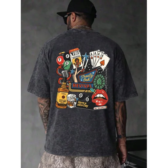 Retro Collage Graphic Vintage Oversized Washed High Street Grunge Y2K Short Sleeve Crewneck Cotton Unisex Men's Women's Tee Shirt