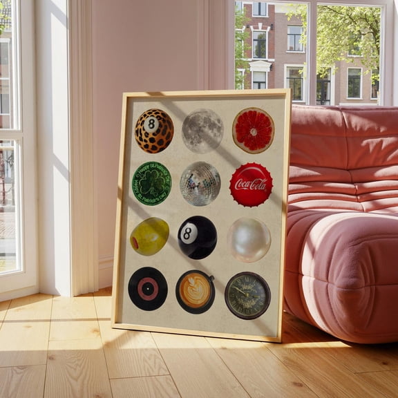 Retro Collage Wall Art Print With Eight Ball Coca Cola And Dorm Decor Unframed Paper Print