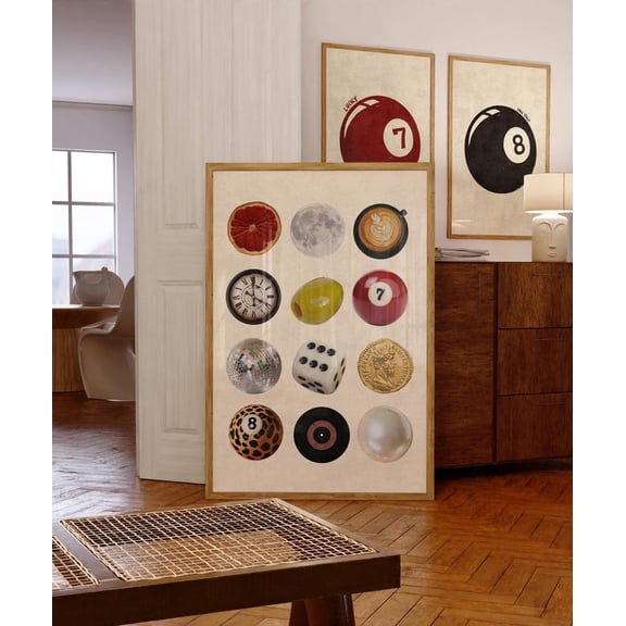 Retro Collage Wall Art Vintage Objects 8 Ball Dice Disco Modern Home Decor Size 24x36 Unframed Poster