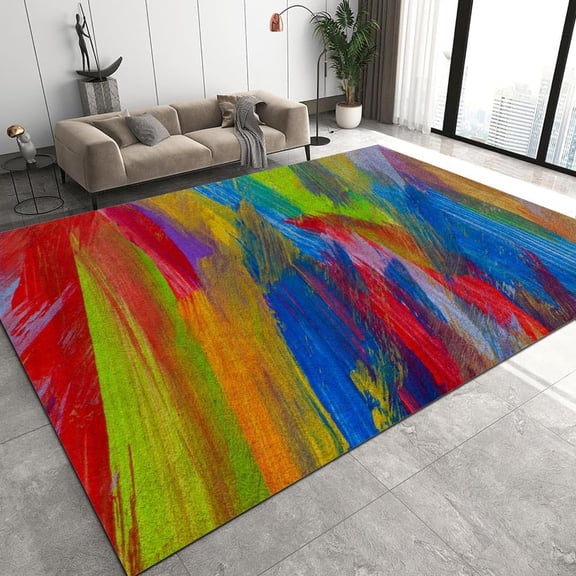 Retro Color Paint Thin Area Rugs Abstract Non-Shedding Non Slip Backing Decoration Carpets, for Living Room, Bedroom, Hallway, Dining Room Floor 2x3ft