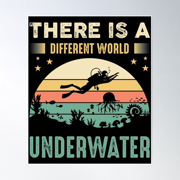 Retro Color Scuba Diving Life Underwater. Poster Wall Art, Modern Wall Decor, 24x36 UNFRAMED