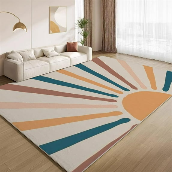 Retro Color Sunrise Rug 4x8ft Area Rugs Boho Rainbow Sunrise Rugs Soft Washable Non Slip Carpet for Room Living Room Bedroom Entry Floor Mats