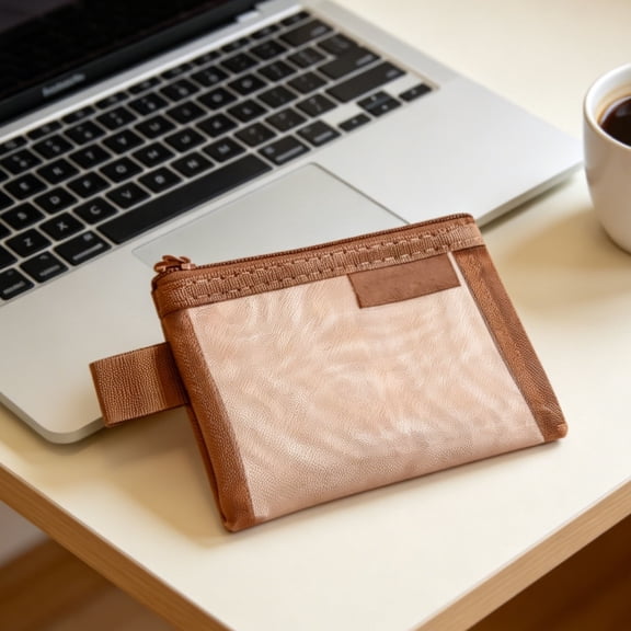 Retro-Color Trimmed Transparent Mesh Zipper Pouch(Orange) 4.33"×3.35" Lightweight Multi-Purpose Organizer for Everyday Carry, Travel Essentials, Cosmetics, Cards, Earbuds & Small Personal Items