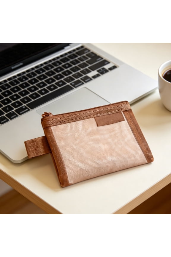 Retro-Color Trimmed Transparent Mesh Zipper Pouch(Orange) 4.33"×3.35" Lightweight Multi-Purpose Organizer for Everyday Carry, Travel Essentials, Cosmetics, Cards, Earbuds & Small Personal Items