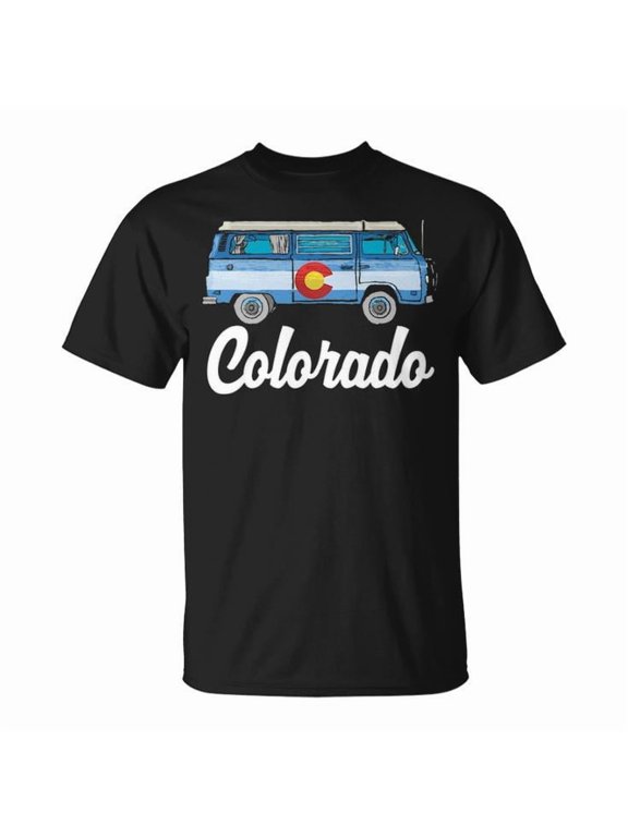 Retro Colorado Hippie Van Sketch Graphic Tee Unisex Adult Cotton Shirt for Vintage Van Lovers and Retro Enthusiasts Casual Wear Gift, Size L, Color Black