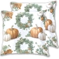 thumbnail image 1 of Retro Colored Pumpkins with Leaves Circle Thanksgiving Throw Pillow Covers Pillowcases 16 x 16 Inch Home Decor 2 Packs for Bedroom Sofa, 1 of 6