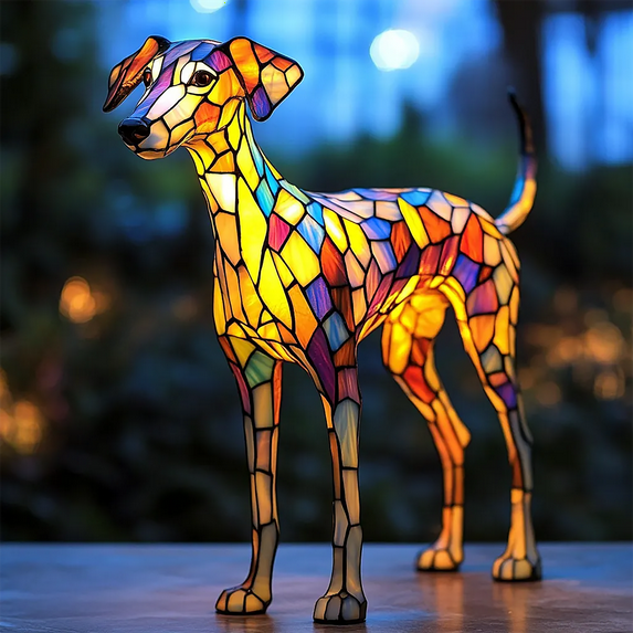 Retro Colorful Dog Stained Resin Tabletop Night Light, Stained Resin Animal Series Bedroom Decoration, LED Cute Pet Table Decor, G