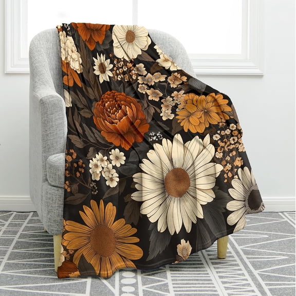 Retro Colorful Flowers Blanket Floral Gifts for Women Kids Girls Mom Wife Sister Female Friends Birthday Christmas Halloween Easter Decor Home Bedroom Living Room Throw Blanket 60"x80"