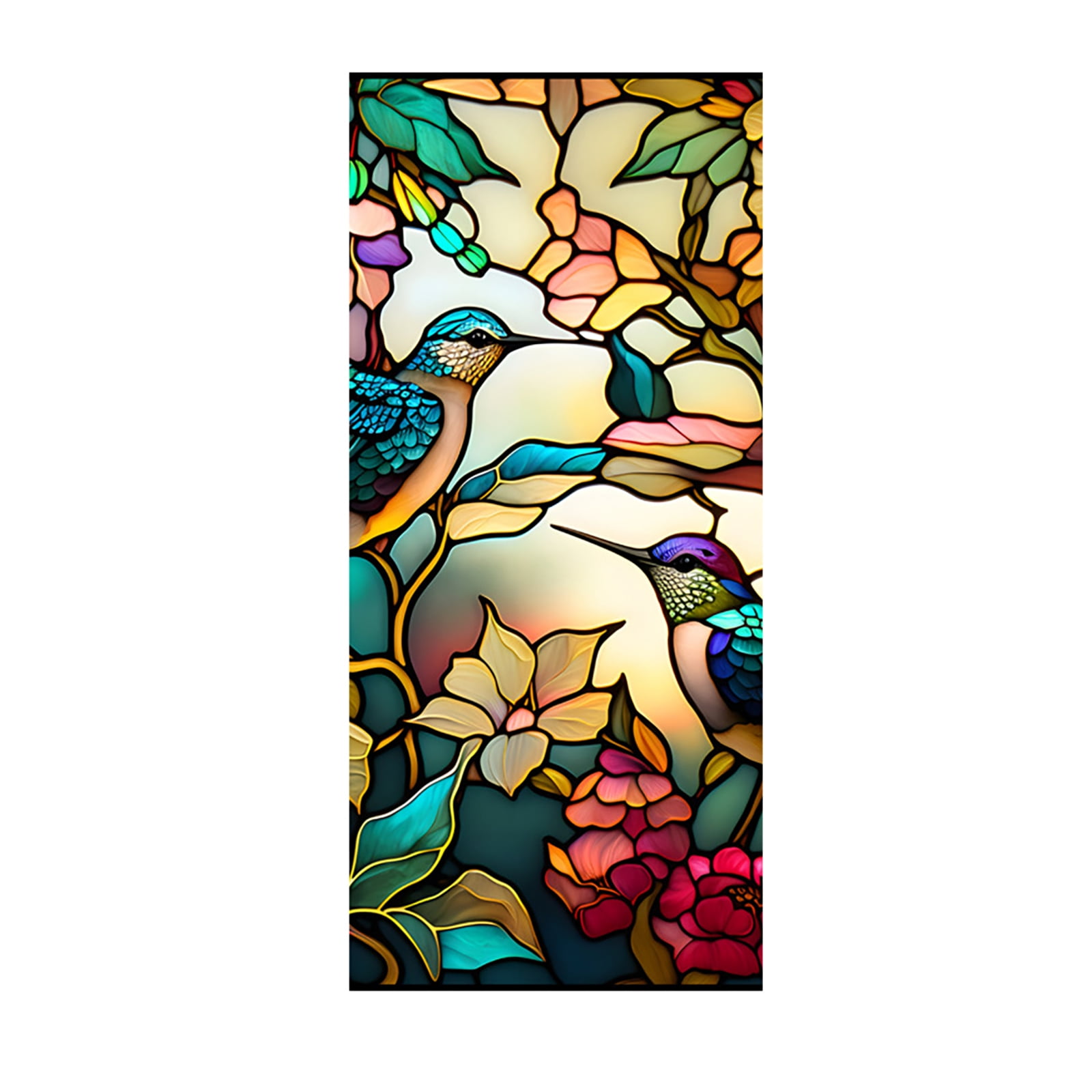 Retro Colorful Hummingbird Flower Stained Glass Window Film Non