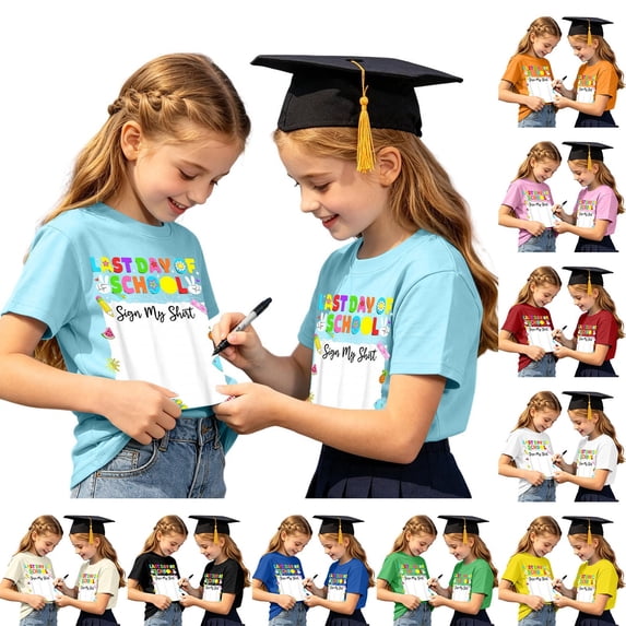 Retro Colorful Last Day of School T Shirt for Kids - Funny Summer Vacation Autograph Tee for Boys and Girls Toddler End of Year Class Party Graphic Shirt