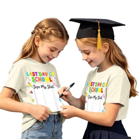 Retro Colorful Last Day of School T Shirt for Kids - Funny Summer Vacation Autograph Tee for Boys and Girls Toddler End of Year Class Party Graphic Shirt