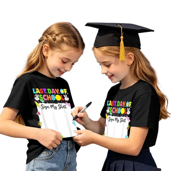Retro Colorful Last Day of School T Shirt for Kids - Funny Summer Vacation Autograph Tee for Boys and Girls Toddler End of Year Class Party Graphic Shirt