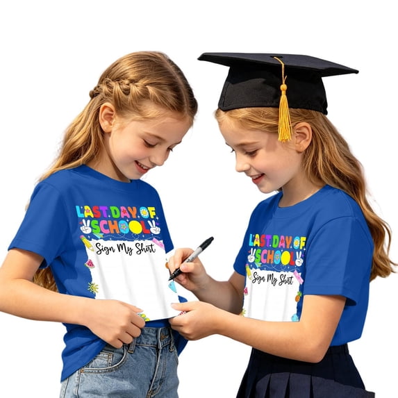 Retro Colorful Last Day of School T Shirt for Kids - Funny Summer Vacation Autograph Tee for Boys and Girls Toddler End of Year Class Party Graphic Shirt