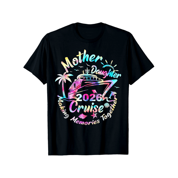 Retro Colorful Mother Daughter 2026 Cruise Vacation T-Shirt, Nautical Family Trip Matching Graphic Tee, Making Memories Together Tropical Summer Apparel