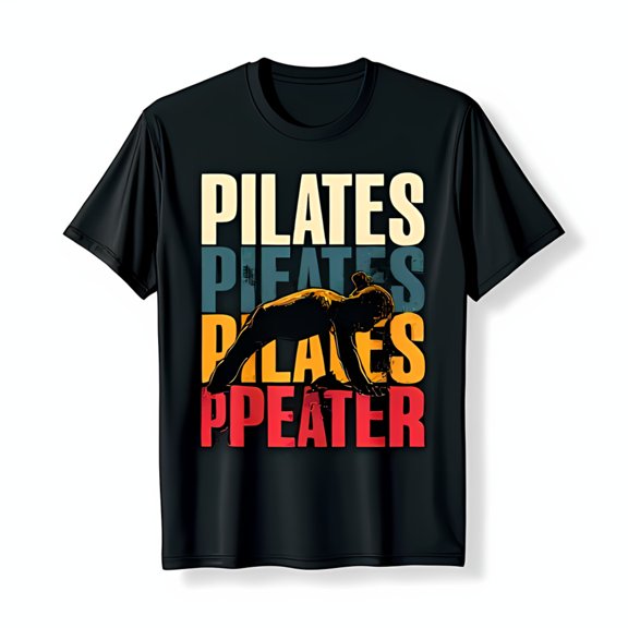 Retro Colorful Pilates T-Shirt with Exercise Design Black Tee