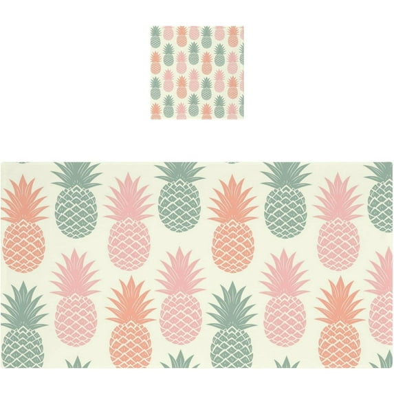 Retro Colorful Pineapple Cotton Towel Set 2 Piece, 1 Bath Towels 1 Washcloth, Soft Fast Dry Absorbent Face Hand Towel for Bathroom Hotel Gym Spa and Beach