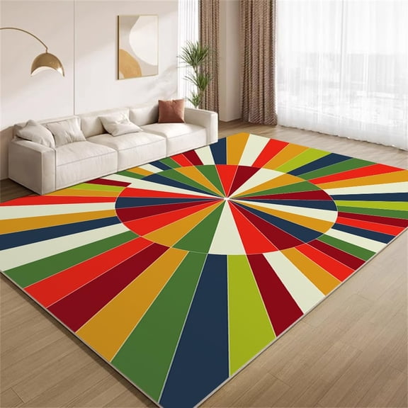 Retro Colorful Stripes Area Rugs, Funky Multicolor Carpet, Ultra Soft Washable Non Slip Low Pile Rug for Bedroom Living Room Study Office Home Decor Mat 5x8ft