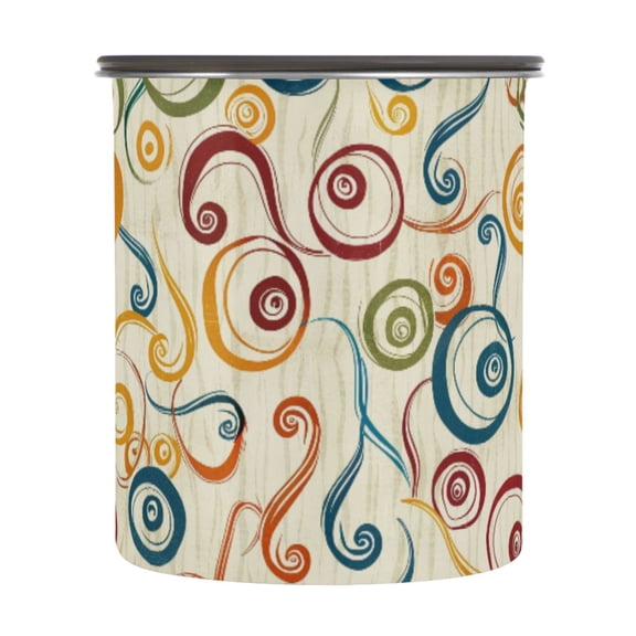 Retro Colorful Swirls Airtight Coffee Bean Canister 30oz Food Storage Containers with Lids For Gournd, Tea, Sugar, Flour, Rice, Cereal, Candy Cookie Jar