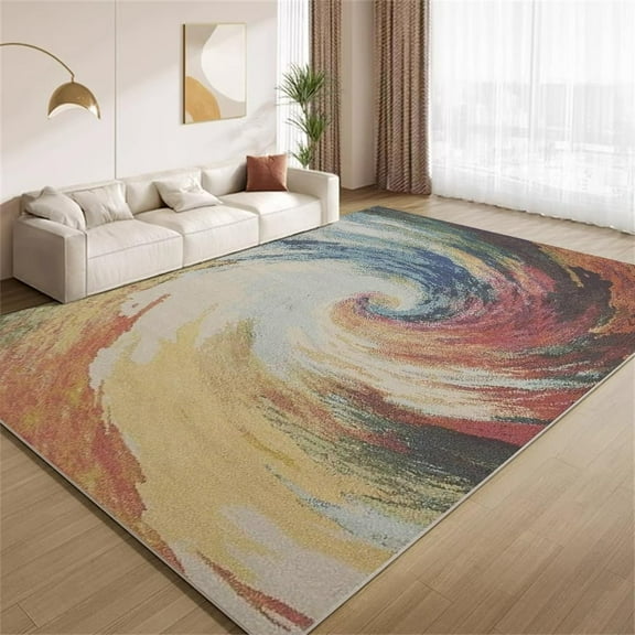 Retro Colorful Swirls Area Rugs, Distressed Grunge Watercolor Carpet, Soft Washable Non Slip Non Shedding Rug for Living Room Bedroom Entrance Foyer Home Decor Mat 5x6ft