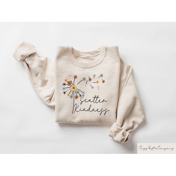Retro Comfort Be Kind Sweatshirt, Scatter Kindness T-shirt, Inspirational Positive Quote Shirt, Dandelion Design
