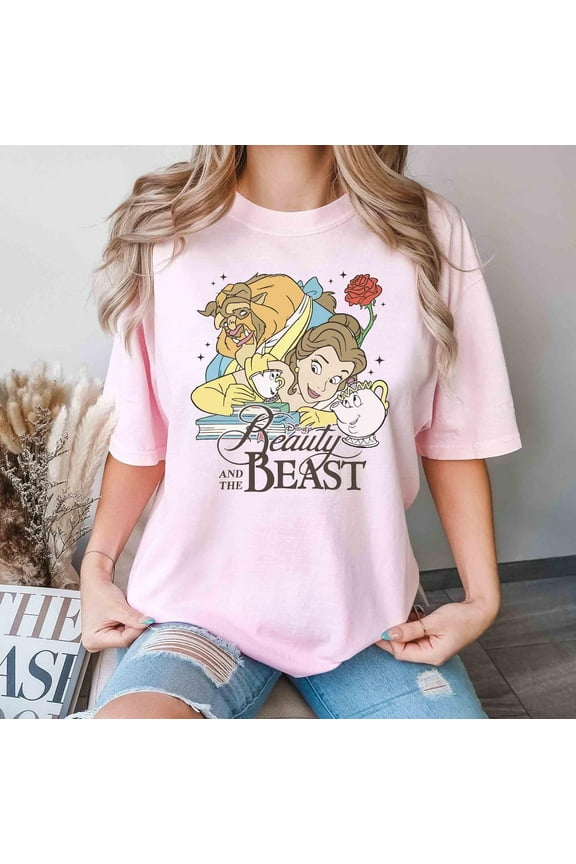 Retro Comfort Colors Beauty And The Beast T-Shirt, Disney Belle Princess Shirt, Disney Girl Trip 2025, Disney Princess Tee,Light Pink color,size S