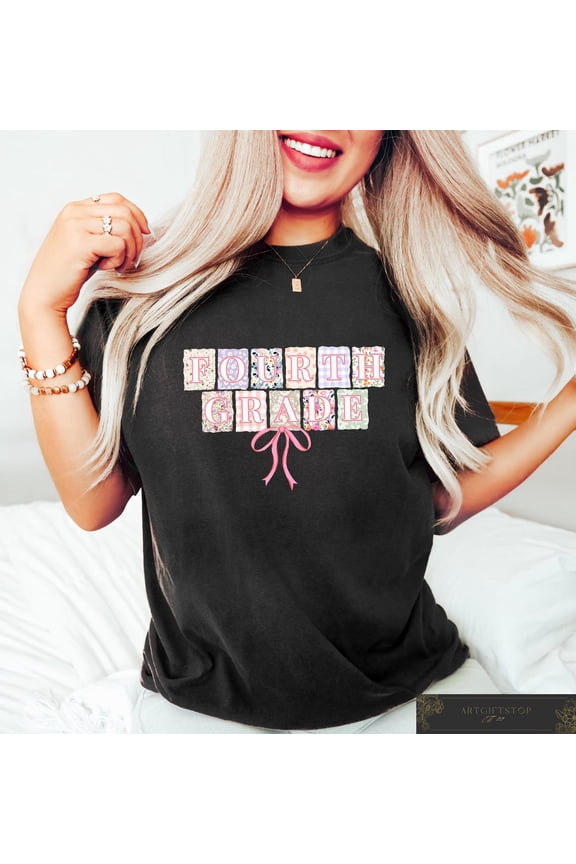 Retro Comfort Teacher Shirt, Fourth Grade Teacher T-shirt, Boho Teacher Tee, Preppy Floral Teacher, Coquette Bow Teacher Team Shirts, F3209 Tshirt All Size S-5XL