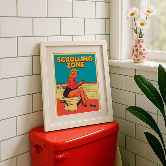 Retro Comic Bathroom Printable Art, Unframed Paper Print Size 8x12