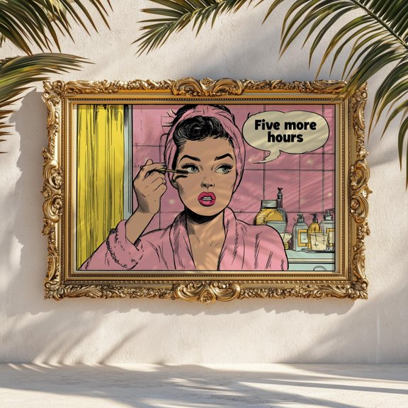 Retro Comic Pop Art Print Five More Hours Vintage Decor, Unframed Paper Print