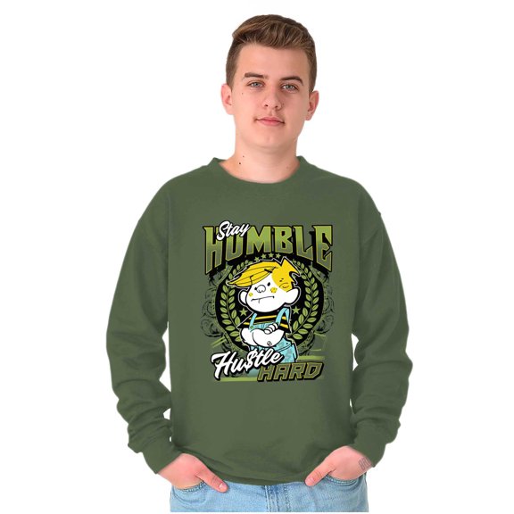 Retro Comic Stay Humble Hustle Hard Men's Crewneck Sweatshirt Brisco Brands S