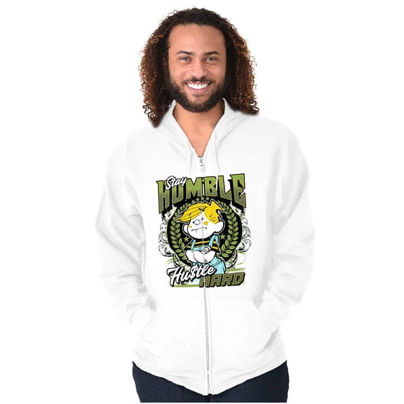 Retro Comic Stay Humble Hustle Hard Zip Hoodie Sweatshirt Men Brisco Brands S