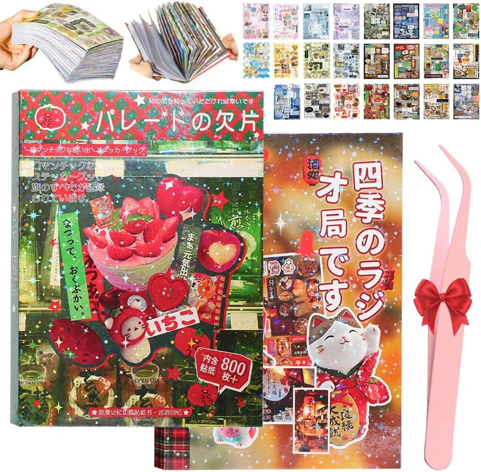 Retro Comic Style Sticker Book, 45 Sheets with 800+ Pre-Cut Designs for Journaling, Scrapbooking, DIY Crafts & Aesthetic Decoration