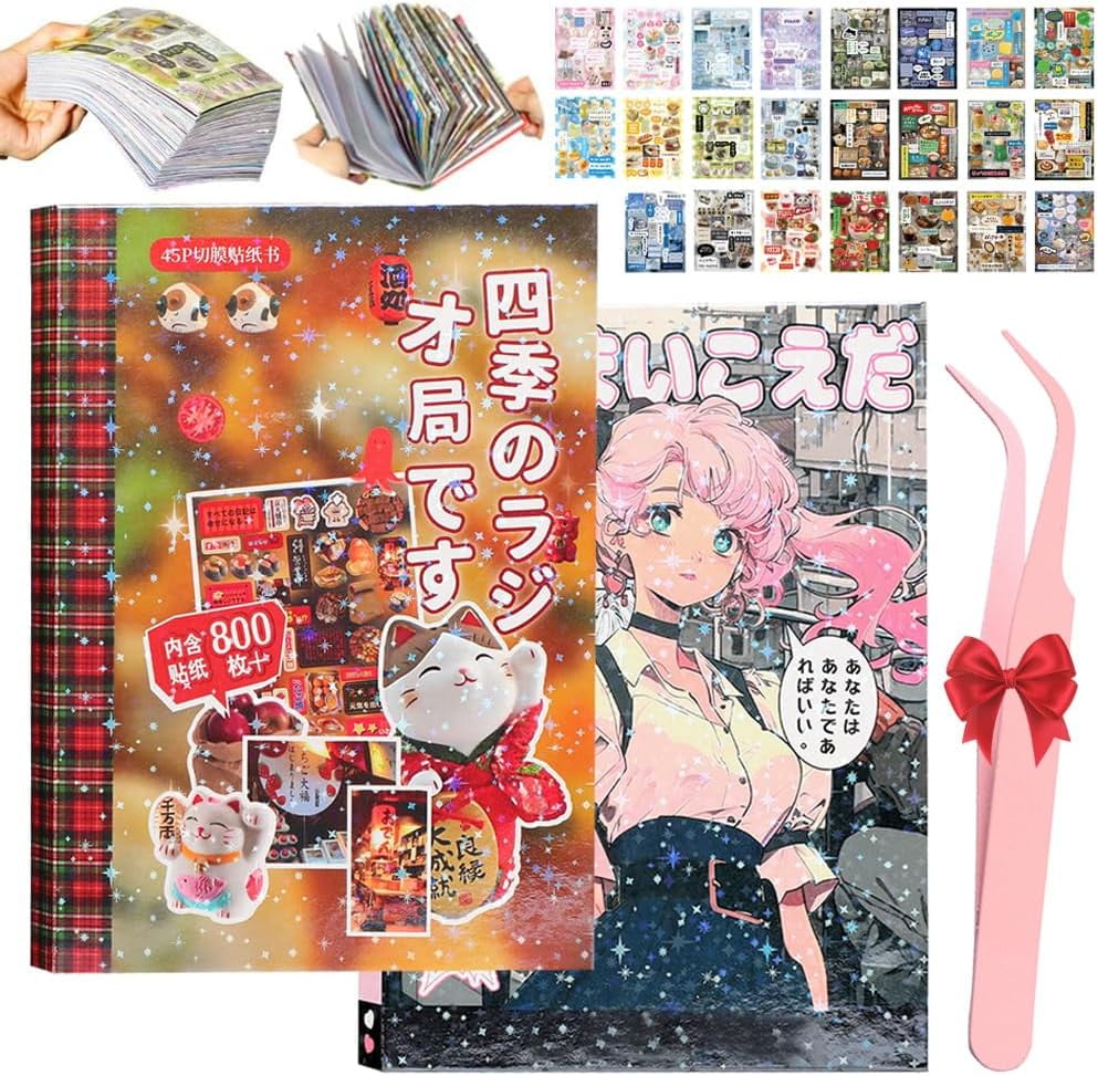 Retro Comic Style Sticker Book, 45 Sheets with 800+ Pre-Cut Designs for Journaling, Scrapbooking, DIY Crafts & Aesthetic Decoration