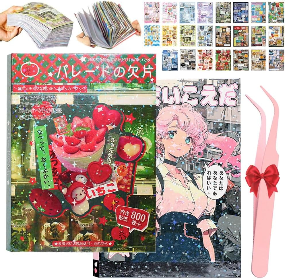 Retro Comic Style Sticker Book, 45 Sheets with 800+ Pre-Cut Designs for Journaling, Scrapbooking, DIY Crafts & Aesthetic Decoration