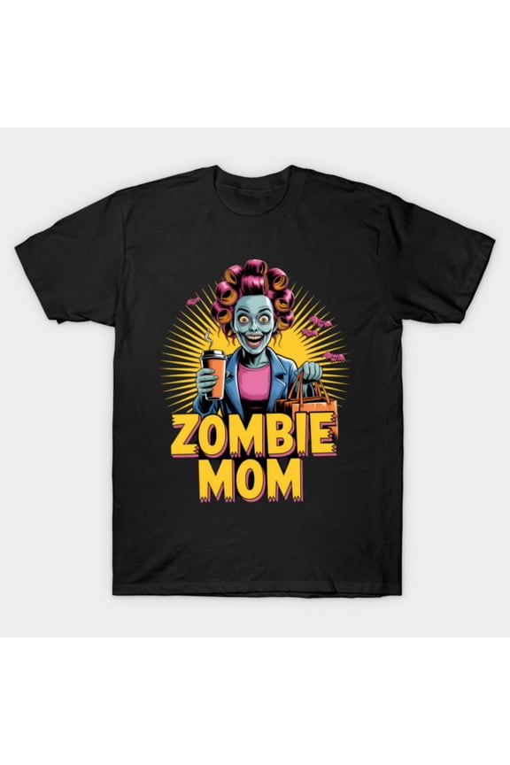 Retro Comic Zombie Mom Halloween Coffee Lover Funny Humor Vintage Graphic G018 T-Shirt, for men and women, Up to Size 5XL