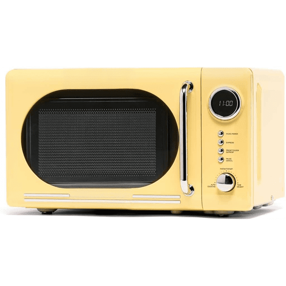 Retro Compact Countertop Microwave Oven 0.7 Cu Ft 700 Watts LED Display Child Lock Easy Clean Interior Yellow Bestseling