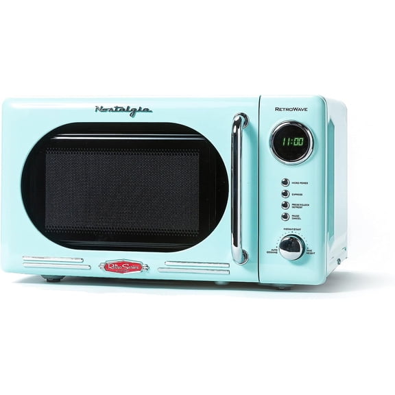 Retro Compact Countertop Microwave Oven, 0.7 Cu. Ft. 700-Watts with LED Digital Display, Child Lock, Easy Clean Interior, Aqua