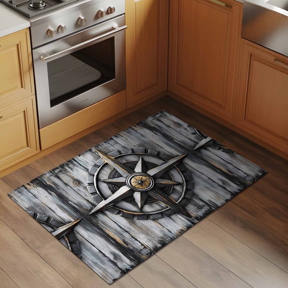 Retro Compass 2x3 Rug for Entryway Front Door Kitchen Sink Area, Nautical Low Pile Washable Non Slip Rectangle Area Rug