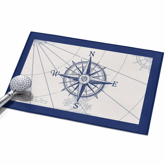 Retro Compass Area Rugs 2x3ft Navigation Blue Lines Art Classic Floor Rug&nbsp;Non Slip Low Pile Ultra Soft Throw Carpet for Entryway Indoor Entrance Kitchen Bathroom