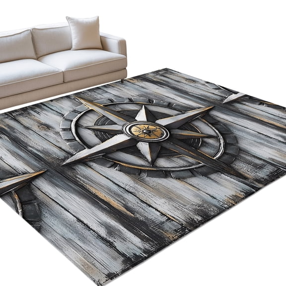 Retro Compass Area Rugs 6x9ft Nautical Floor Rug&nbsp;Non Slip Low Pile Ultra Soft Throw Carpet for Entryway Indoor Entrance Kitchen Bathroom