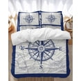 thumbnail image 1 of Retro Compass Bedding Duvet Cover Set Twin Size 4 Pieces Navigation Blue Lines Art Classic Bedding Set with Zipper Closure, 1 Comforter Cover 68x86 Inches 1 Flat Sheet & 2 Pillow Cases, 1 of 7
