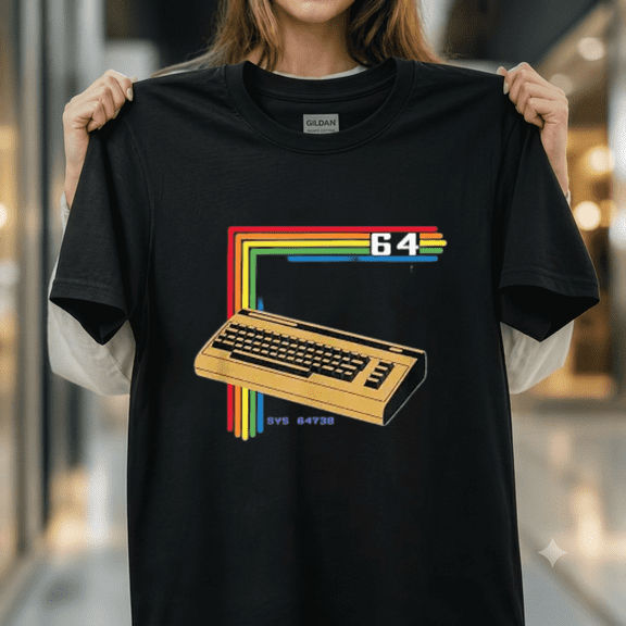 Retro Computer Commodore Sixty Four C64 Nerd Tech Hardware Geek Unisex T-Shirt, up to size 5XL