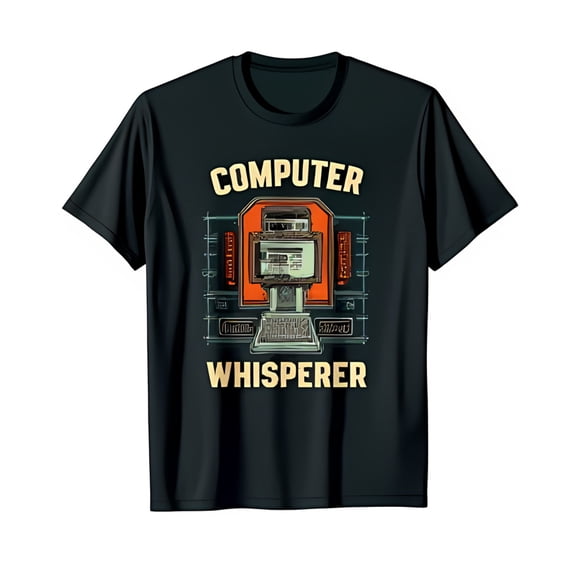 Retro Computer Graphic Black T-Shirt COMPUTER WHISPERER Design