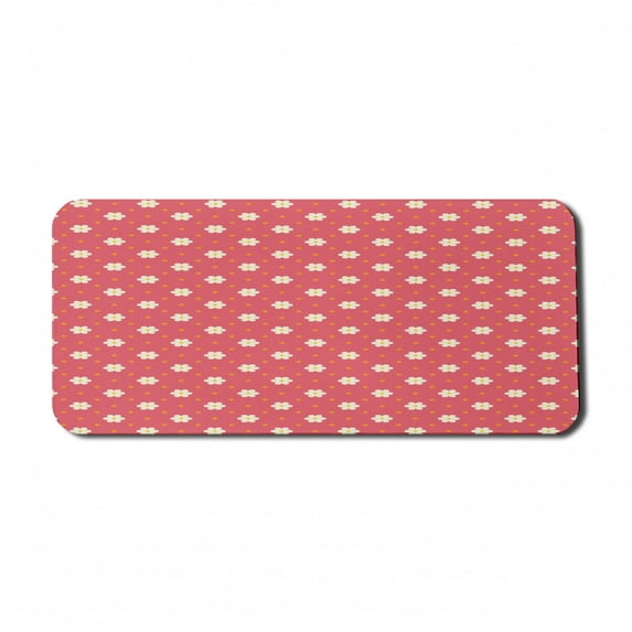 Retro Computer Mouse Pad, Exquisite Pattern Composition with Daisy Blooms on Pink Backdrop, Rectangle Non-Slip Rubber Mousepad X-Large, 35" x 15" Gaming Size, Pink White Marigold, by Ambesonne
