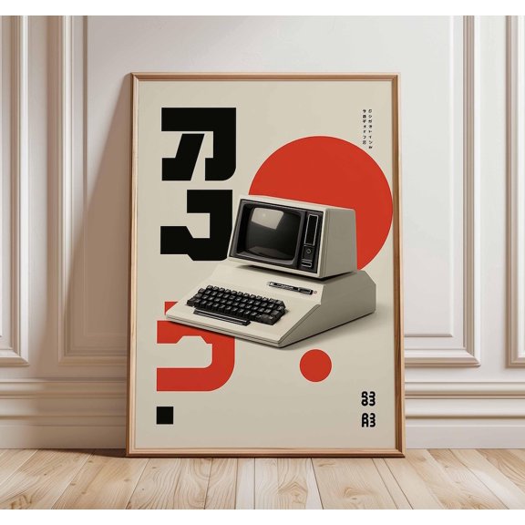 Retro Computer Vintage Technology Japanese Minimalist 80s Tech Geek Decor, Unframed Paper Poster 8x10in