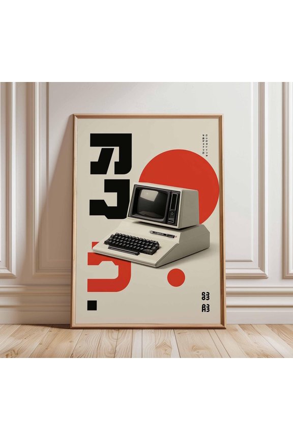 Retro Computer Vintage Technology Japanese Minimalist 80s Tech Geek Decor Unframed Paper Print