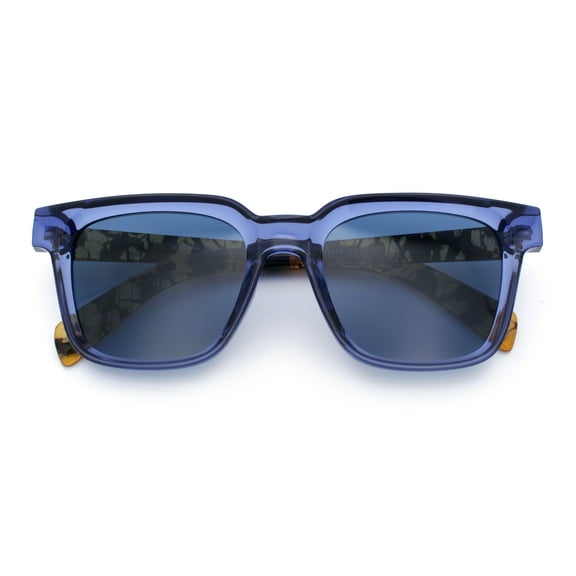 Retro Concave Curved Hipster Horn Rim Plastic Sunglasses Blue Brown Marble - Navy