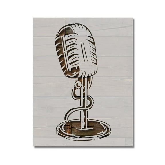Retro Condenser Microphone Radio DJ Stencil Template Reusable 8.5 x 11 Inches for Painting on Walls, Wood, Arts and Crafts by Stencilville