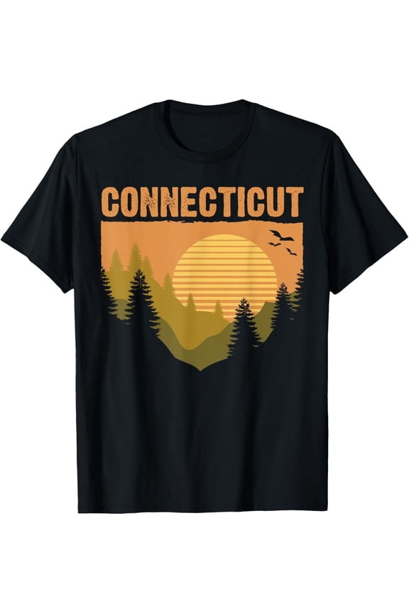 Retro Connecticut Vintage Sunset Mountain Nature T-Shirt - Classic Outdoor Souvenir Apparel for Men and Women - Aesthetic Pine Tree Graphic Tee