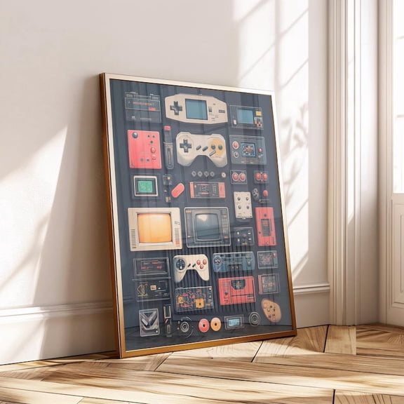 Retro Console Blueprint Poster – Vintage Gaming Wall Art – 80s 90s Gamer Printable – Minimalist Tech Nostalgia Decor 8x12 UNFRAMED