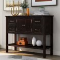 thumbnail image 1 of Retro Console Sofa Table with 4 Drawers, 1 Cabinet and 1 Shelf, Rustic Console Table for Living Room Bedroom Entryway， 43.3"x15.7"x34", Espresso, 1 of 7